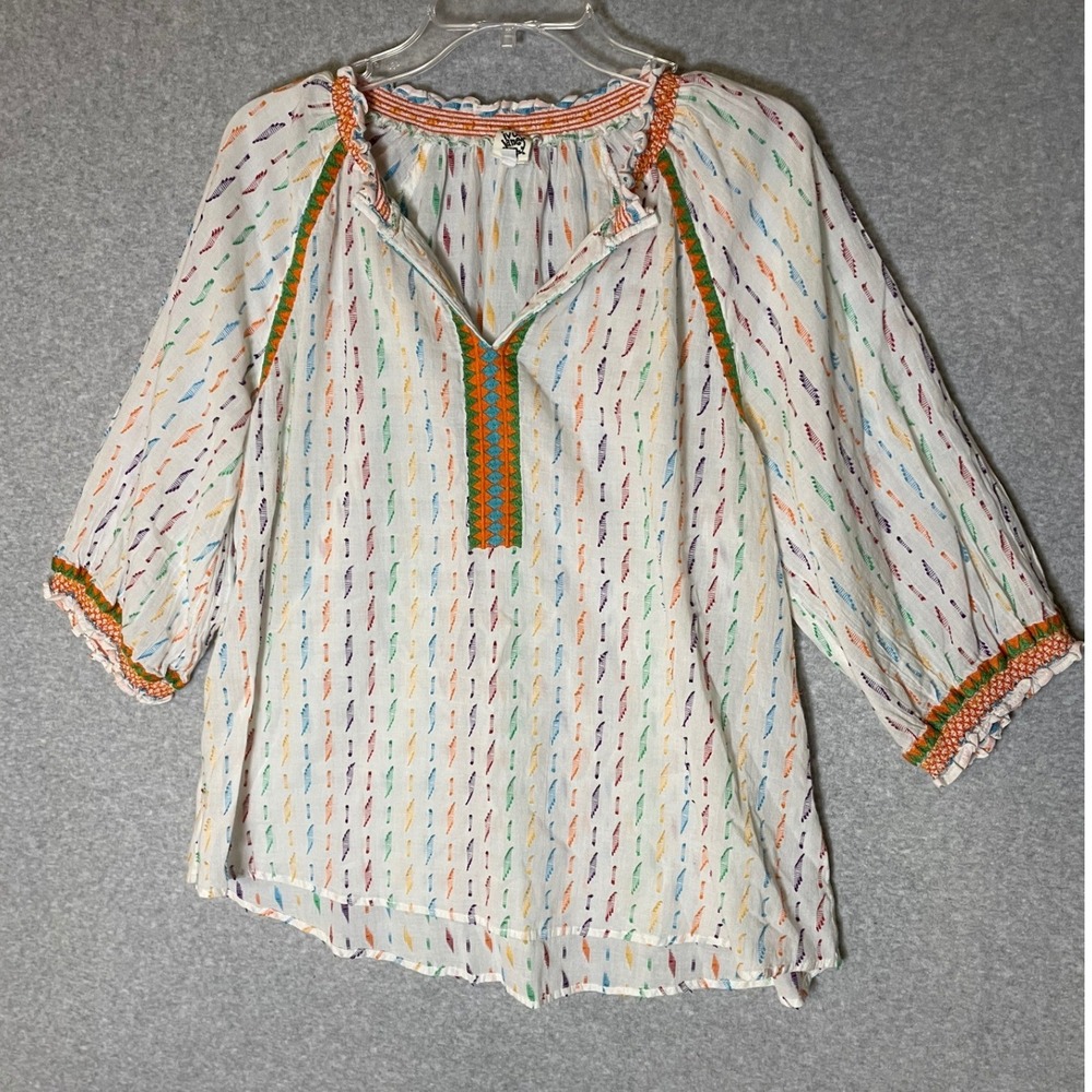 Ivy Jane Color My World Top Womens XL Rainbow‎ Embroidered Boho Festival Western